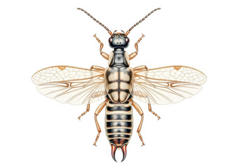 Fototapeta premium Detailed top view illustration of a winged earwig insect