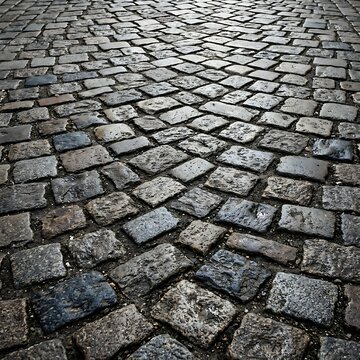 Cobblestone street surface close up texture.