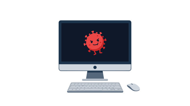 Computer With Red Virus Character Vector