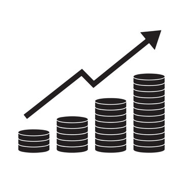 Stacks Of Coins And Rising Arrow Black Silhouette Illustration