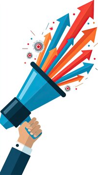 Megaphone releases colorful arrows, symbolizing growth and communication
