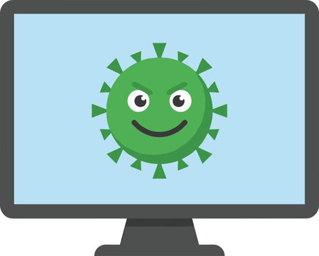 Green Cartoon Virus On Screen Vector