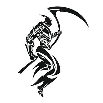 Black tribal grim reaper silhouette holding scythe