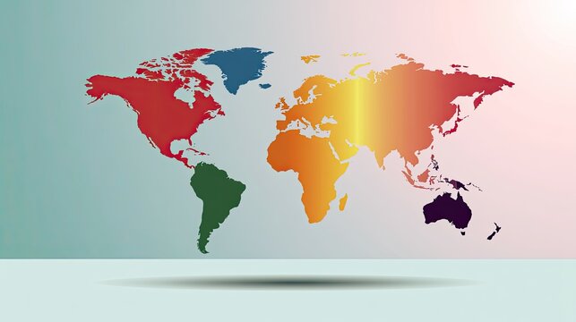 Colorful world map with continents in distinct vibrant hues