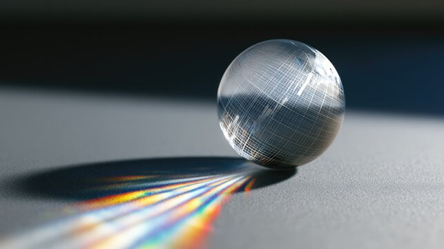 Transparent sphere casting rainbow light and shadow