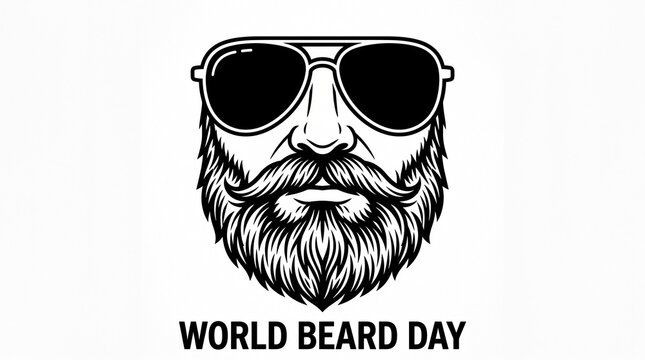 World Beard Day Bearded Hipster Face &ndash; Sunglasses Man Vector Icon Design