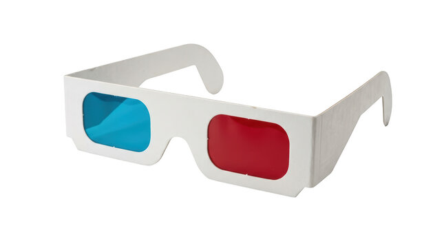 3d glasses with red and blue lenses designed for viewing 3d movies and images, featuring a white frame and a modern, lightweight construction for comfort isolated on transparent background