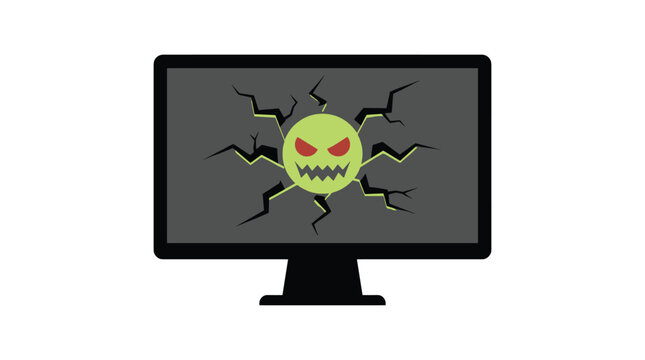 Infected Virus Cracked Monitor Screen Vector