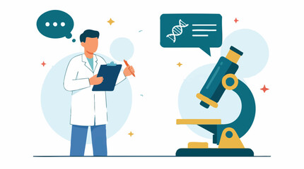 Naklejka premium Scientist studying DNA and genetics with microscope in a laboratory