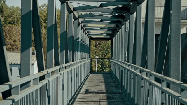 Industrial bridge and transport infrastructure crossing Rhine river in Karlsruhe