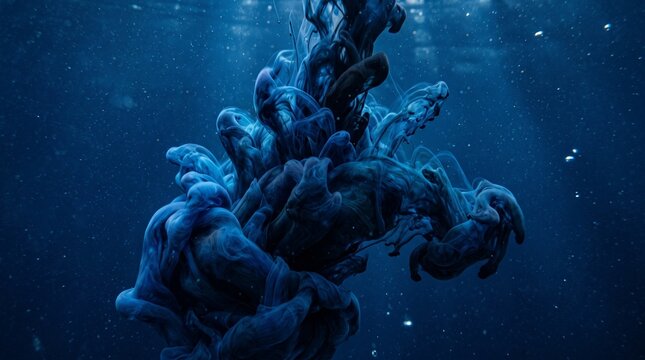 Deep blue ink clouds swirling and dissolving underwater with underwater dissolve abstract background artistic movement creative