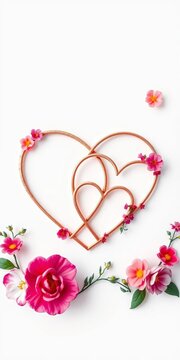 Interlocking hearts with floral accents on a soft white background, sentimental, sweet