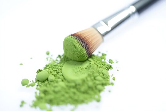 Green eyeshadow powder with makeup brush