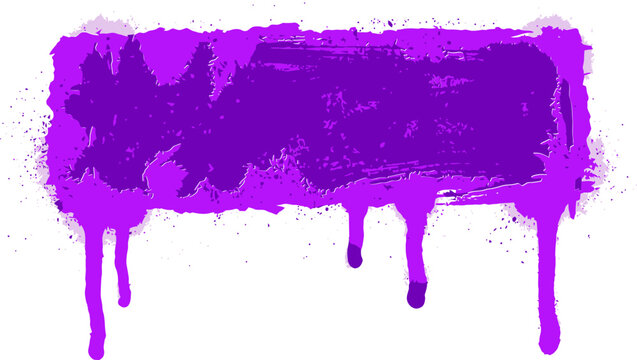 Purple graffiti spray paint banner with dripping liquid effect, urban grunge textured background vector, vibrant violet ink splat frame for text
