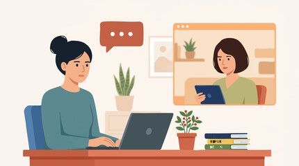 Fototapeta premium Remote work and online collaboration with women using technology