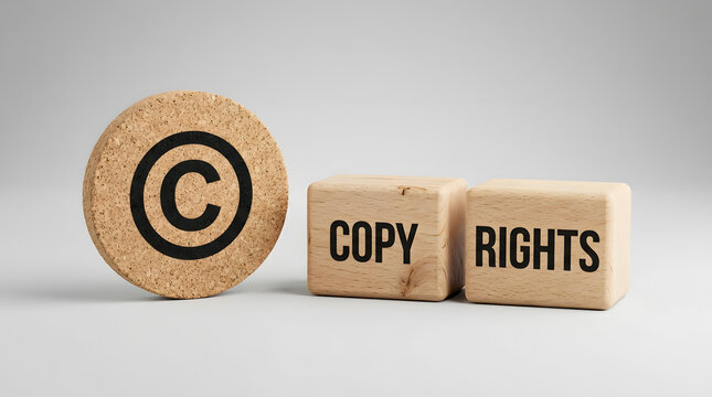 intellectual property protection concept | copyright law and ownership symbol | wooden blocks with copyright text | legal rights for creative work | digital content protection icons