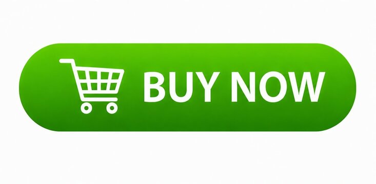 Green shopping cart buy now button with white icon