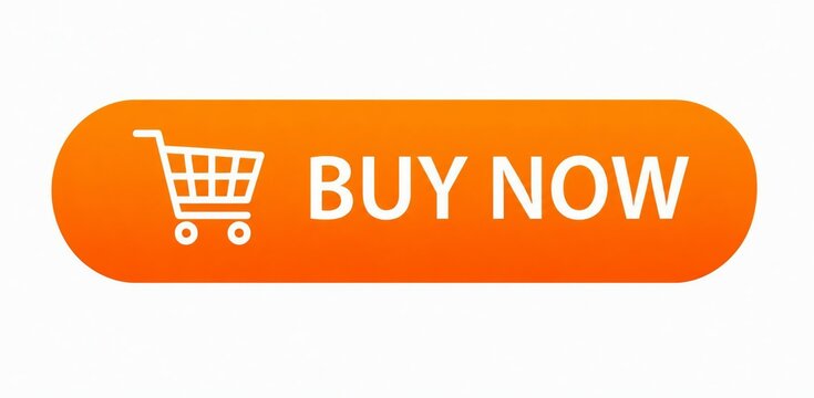 Bright orange buy now shopping button with shopping cart icon
