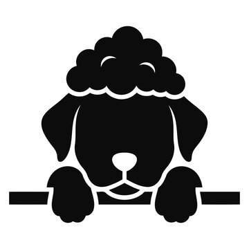 Black silhouette of a poodle dog peeking over a horizontal line