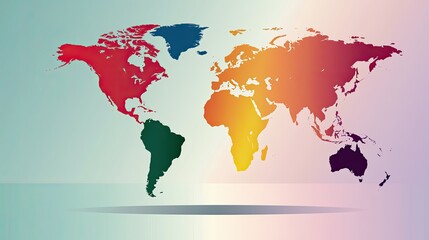 Colorful abstract global map, continents depicted with distinct hues © Kopi