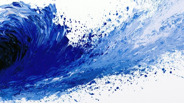 Dynamic blue fluid art exploding, creating a powerful, splashy wave motion