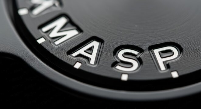 Close-up Macro Shot of Camera Mode Dial Showing M A S P Settings.