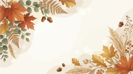 Autumn botanical frame featuring maple leaves ferns and acorns on soft cream background backdrop with featuring watercolor style grasses arranged against displays elegant autumn illustration dried © craftsby.ib