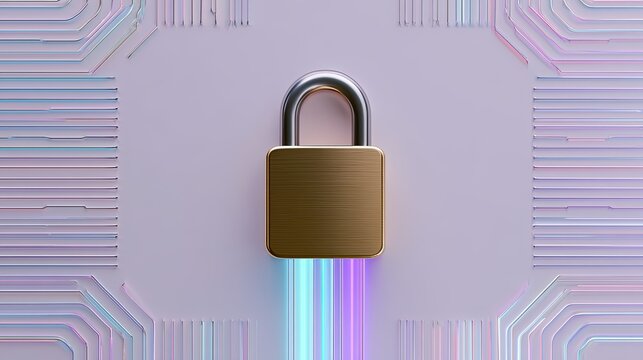 Digital padlock symbolizes cybersecurity and data protection, with glowing data streams