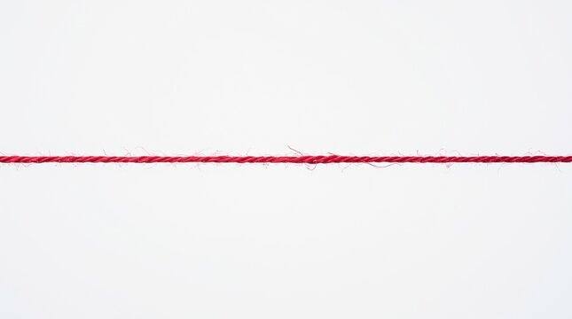 Vibrant red fiber string stretched horizontally in a clean minimalist composition captured with sharp focus and bright lighting on white background