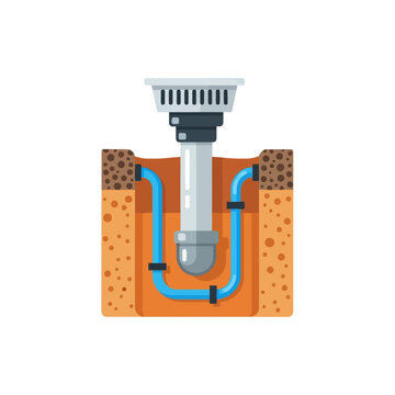 Underground Drainage System Cross-Section Vector Illustration