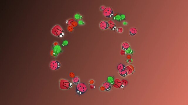Animated Ladybugs and Beetles Floating in Circular Pattern Motion