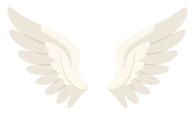 Fototapeta premium Elegant pair of off-white angel wings spread wide symbolising freedom, spirituality, peace, and protection on white background.