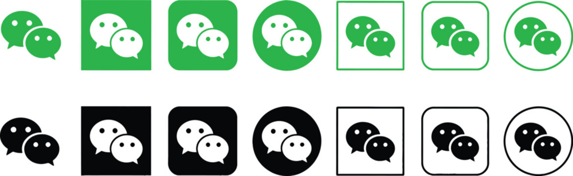 WeChat Social Media Messaging App Logo Icon Set in Green and Black Vector Shape Variations