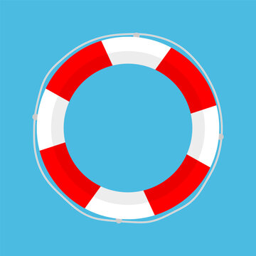 Lifebuoy on blue background, red and white swimming ring, vector illustration.