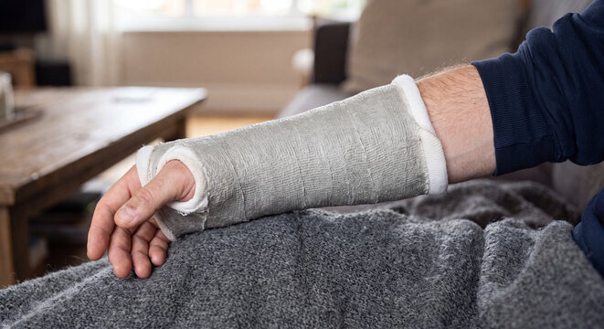 person's arm in a plaster cast