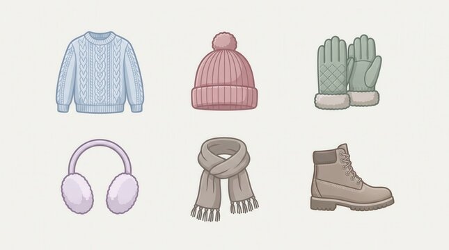 Collection of winter warm apparel and accessories with clothing, accessories