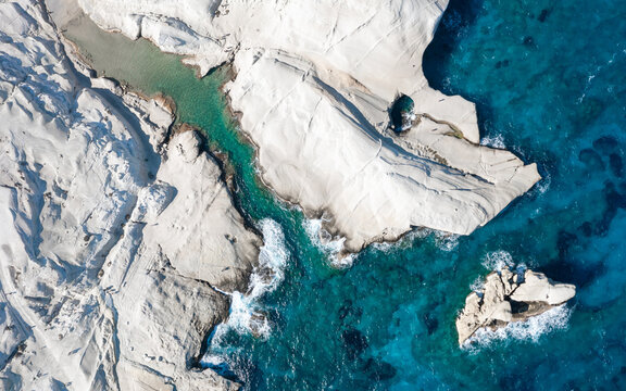 White chalk cliffs in Sarakiniko, Milos island, Cyclades, Greece