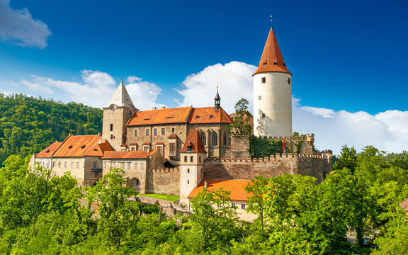 Beautiful view of the famous medieval royal castle Krivoklat in Central Bohemia, Czech Republic