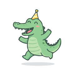 Fototapeta premium Cute Green Cartoon Baby Dragon Dinosaur Vector Illustration with Funny Reptile Character Isolated on White Background for Kids and Wildlife Design
