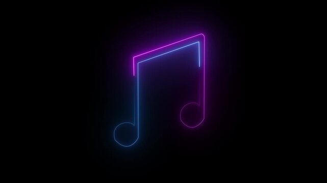 Neon pink glowing musical note symbol animated loop music audio sound radio icon. Glow neon line audio music player icon animation