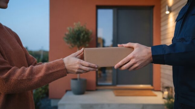 Courier Delivering Package at Modern Entryway
