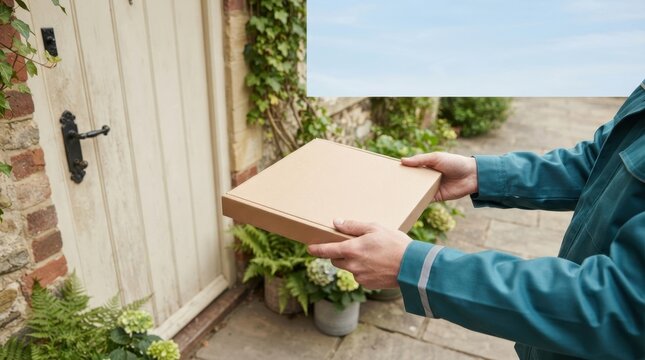 Delivery Worker Offering Blank Envelope-Box