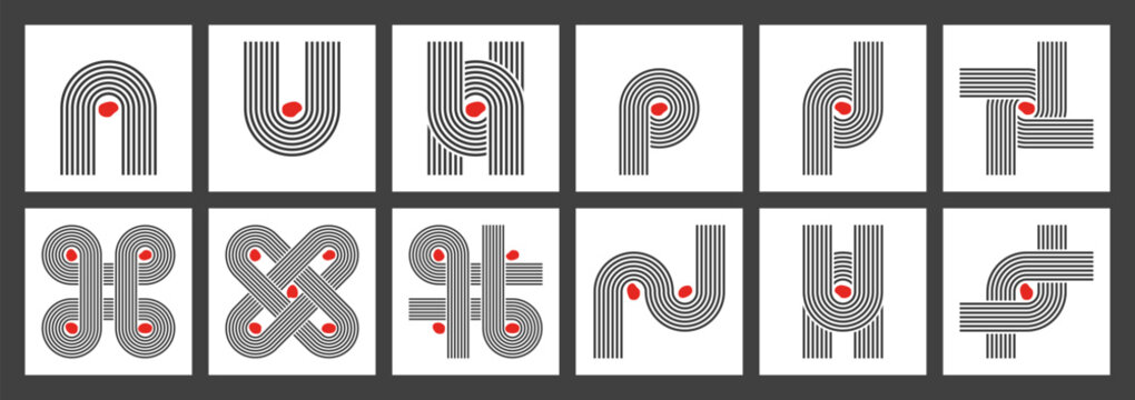 abstract geometric ornament wall art collection, rounded loops life cycle, mental health vector illustration collection