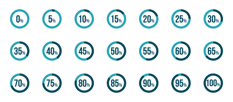 blue circle percentage diagrams set, started 0 finished 100, increase 5, infographic elements collection, 0 5 10 15 20 25 30 35 40 45 50 55 60 65 70 75 80 85 90 95 100 percent