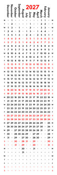 2027 year vertical wall art calendar, starts monday, two weekends, white background