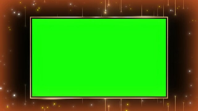 Green screen video templates with golden particle effects background with borders falling sparkles layouts gold borders video displays broadcasting presentation replacement