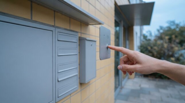 Friendly Intercom in Tiled Building Entryway