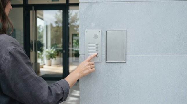 Intercom Panel at Modern Apartment Entrance