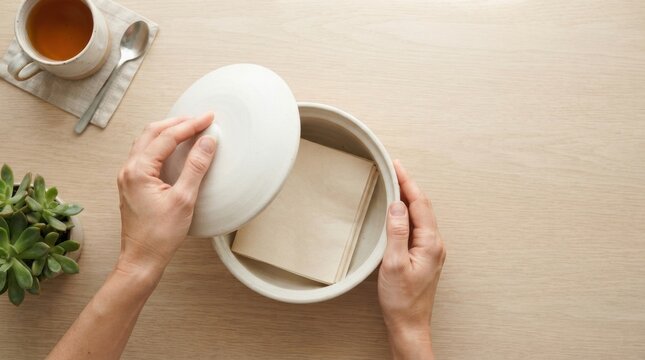 Cozy Homey Scene with Hands and Folded Paper