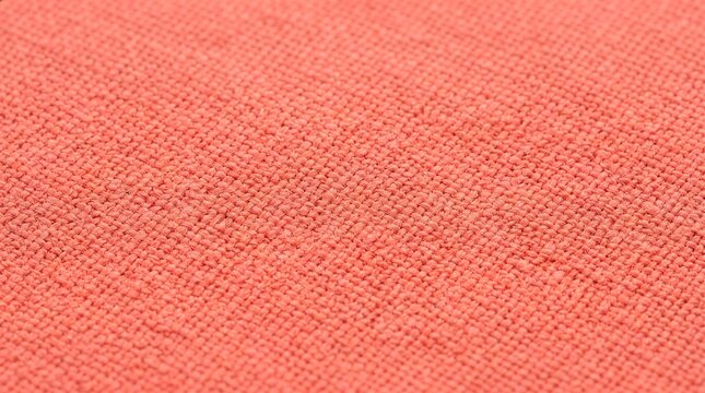 Close up texture of coral pink woven fabric with coarse linen pattern and rough textile surface background